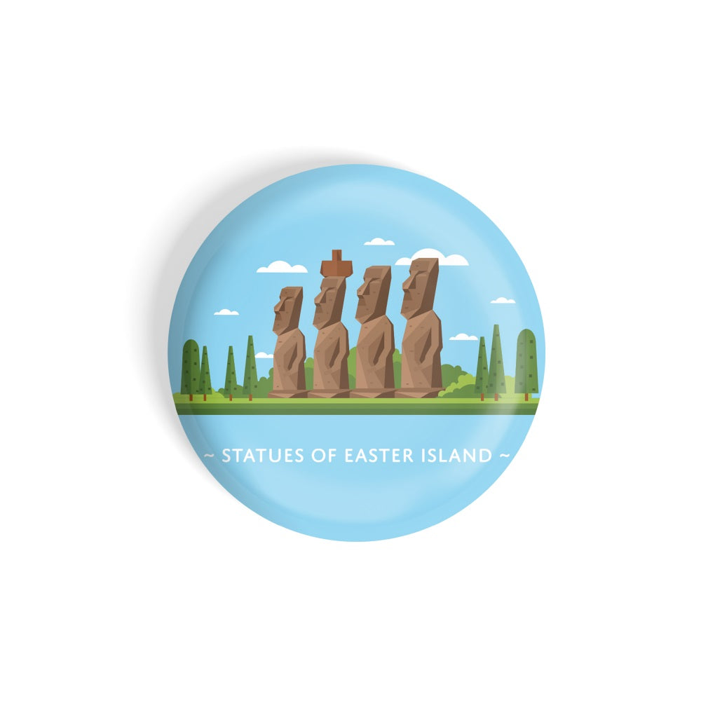 dhcrafts Round Fridge Magnet Blue Color Monuments Moai/ahu Statues Of Easter Islands Glossy Finish Design Pack of 1 (58 mm)
